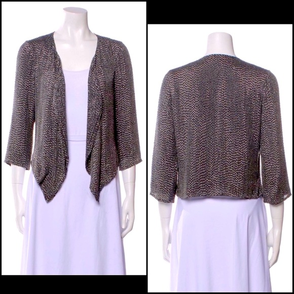 Parker Silk Beaded Draped Asymmetrical Open Front Jacket Blazer Duster - Picture 2 of 16